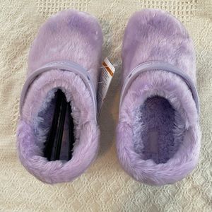 Purple fuzzy crocs